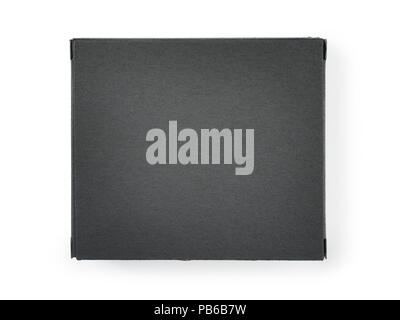 Closed black cardvoard box top view. Isolated on white Stock Photo