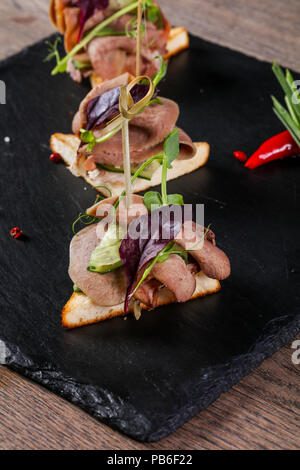 Beef canape served green onion Stock Photo