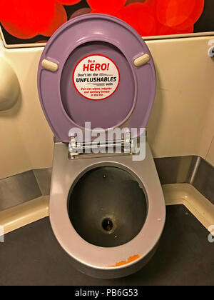 Virgin Trains talking toilet, Pendolino, Voyager train - Be a Hero Dont let the unflushables win ! Stock Photo