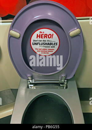 Virgin Trains talking toilet, Pendolino, Voyager train - Be a Hero Dont let the unflushables win ! Stock Photo