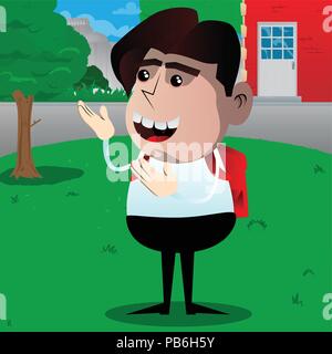 Schoolboy showing something with both hands, powerful hand gesture. Vector cartoon  character illustration Stock Vector Image & Art - Alamy