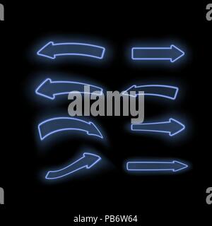 Set of Different Neon Blue Arrows Stock Vector