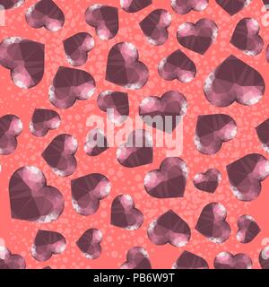 Red Polygonal Heart Random Seamless Pattern Stock Vector