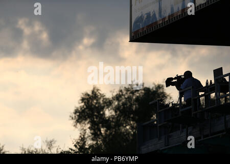 The New Saints' and Lincoln Red Imps' are filmed by a cameraman high up in the stands during the UEFA Europa League second qualifying round, first leg match at Park Hall Stadium, Oswestry. PRESS ASSOCIATION Photo. Picture date: Thursday July 26, 2018. See PA story SOCCER TNS. Photo credit should read: Barrington Coombs/PA Wire Stock Photo