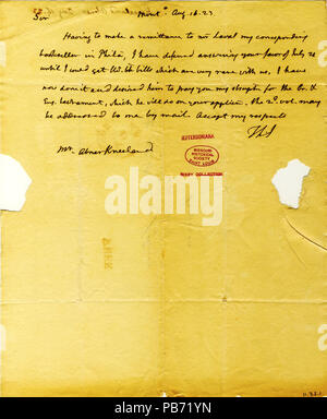 912 Letter signed Thomas Jefferson (initials only), Monticello, to ...