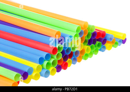 many colorful plastic straws with opening forward isolated on white background. San Francisco's board of supervisors voted unanimously to join cities  Stock Photo