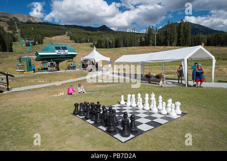 Games for touists, Lake Louise ski hill in summer, Banff National Park, Alberta, Canada Stock Photo