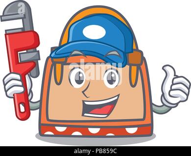 Plumber hand bag mascot cartoon Stock Vector