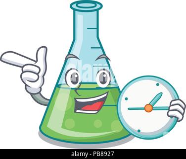 With clock science beaker character cartoon Stock Vector