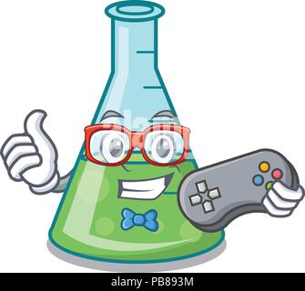 Gamer science beaker mascot cartoon Stock Vector