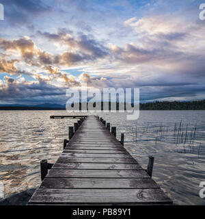 Jetty at Lake Mapourika, on the West Coast of New Zealand's South Island. Stock Photo