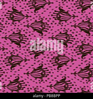 Ikat seamless bohemian ethnic pink vector pattern in watercolour style. Watercolor ikat oriental ornaments. Stock Vector
