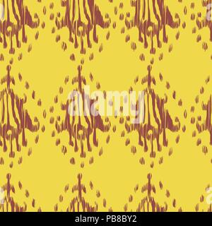 Ikat seamless bohemian ethnic pink and yellow vector pattern in watercolour style. Watercolor ikat oriental ornaments. Stock Vector
