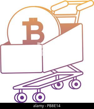 shopping cart with bitcoin coin over white background, vector illustration Stock Vector