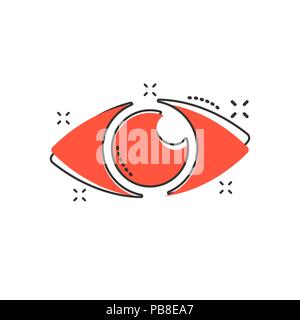 Vector cartoon eye icon in comic style. Eyeball look sign illustration pictogram. Eye business splash effect concept. Stock Vector