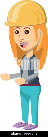 cartoon woman with safety helmet over white background, vector illustration Stock Vector