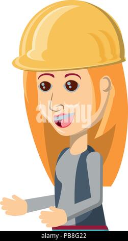 cartoon woman with safety helmet over white background, vector illustration Stock Vector