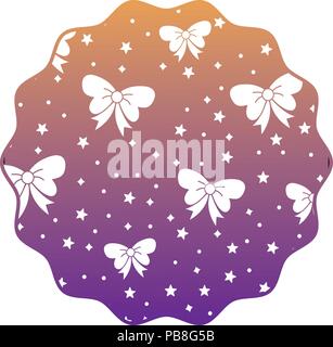 circular frame with decorative bows and stars pattern over white background, vector illustration Stock Vector