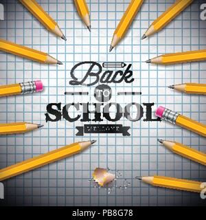 Back to school design with graphite pencil and typography lettering on ...