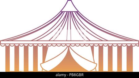 A cartoon vector illustration of a circus tent with the ringmaster, a