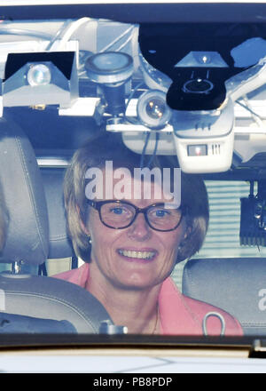 27 July 2018, Germany, Eggenstein-Leopoldshafen: Anja Karliczek (CDU), Federal Research Minister, sits in an autonomously driving car during a visit at the Karlsruhe Institute of Technology (KIT). Photo: Uli Deck/dpa Stock Photo