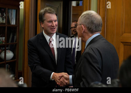 Supreme Court Nominee Brett Kavanaugh meets with Senator Lamar Alexander, Republican of Tennessee, on Capitol Hill in Washington, DC on July 26, 2018. Credit: Alex Edelman/CNP /MediaPunch Stock Photo