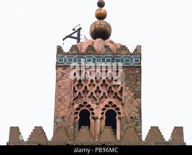 top storey of minaret of Kutubiyya mosque, Marrakesh, Morocco Stock Photo