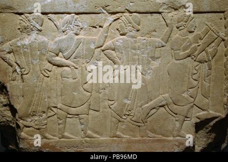 At Chiusi - Italy - On O1/08/2011 - bas-relief on etruscan sarcophagus  in National Etruscan Museum Stock Photo