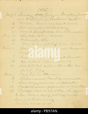 . English: Nathan D. Allen was born May 15, 1819, at Watkins Glen, New York, and came to St. Louis in 1837, eventually settling in Webster Groves, St. Louis County, Missouri, where he died May 9, 1903. The diary of Nathan D. Allen contains material on life in Webster Groves, with accounts of the 1849 cholera epidemic and the Civil War in St. Louis, and mentions meeting Abraham Lincoln and Henry Shaw. (Additional information on Allen family was added later by donor.) 1 volume (100 pages) Cite as: Nathan D. Allen Diary, Missouri History Museum Archives, St. Louis. Title: Nathan D. Allen Diary, 1 Stock Photo