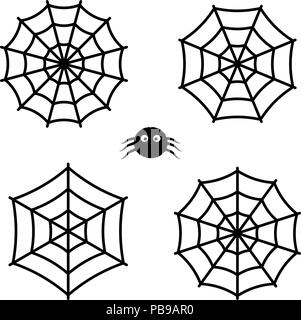 Set of cute spider and cobwebs icons isolated on background Stock Vector