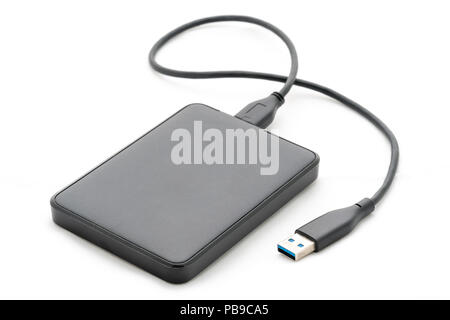 Isolated external hard drive or hard disk or HDD on white background. Stock Photo