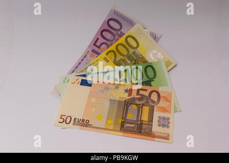 50 euros, 100 euros, 200 euros and 500 euro banknotes Stock Photo