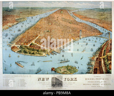 1097 New York- a birdseye view from the harbor, showing Manhattan Island in its surroundings, with various points of interest in the city and the location of Rogers, Peet &amp; Co.'s building, the exact LCCN2002710660 Stock Photo