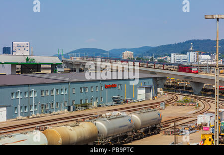 Zurich, Switzerland - July 8, 2018: city of Zurich, view from Hardbrucke bridge. Zurich is the largest city in Switzerland and the capital of the Swis Stock Photo