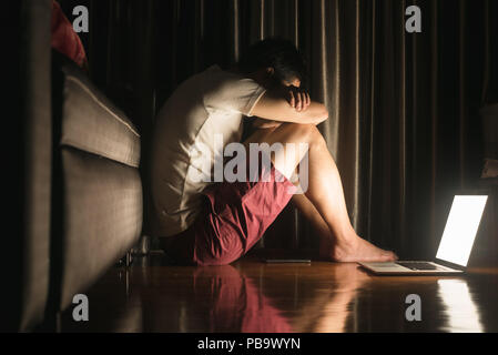 Premium Photo  Blindfolded crazy man sitting in bed, dark room..  psychedelic male person having problems every night, depression and stress,  sadness, psychiatry hospital