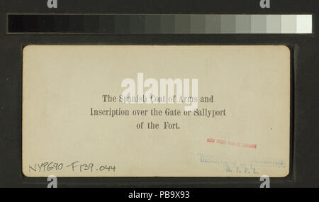 1702 The Spanish Coat of Arms and inscription over the gate or Sallyport of the Fort (NYPL b11707415-G90F139 044B) Stock Photo