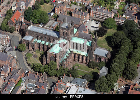 aerial view of Chester Cathedral, Cathedral Church Of Christ & The Blessed Virgin Mary, Cheshire, UK Stock Photo