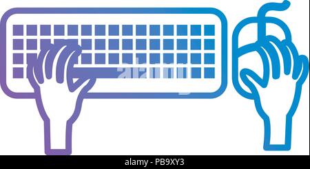 hands typing in keyboard and mouse Stock Vector