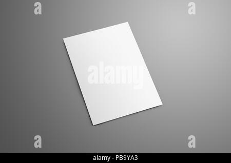 Universal blank A4, (A5) bi-fold brochure with soft realistic shadows isolated on gray background. The brochure is shows the backside cover. Template 
