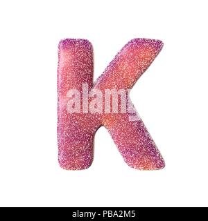 Red sour candy letter K Isolated on white background Stock Photo