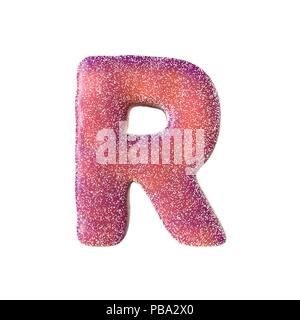 Red sour candy letter R Isolated on white background Stock Photo