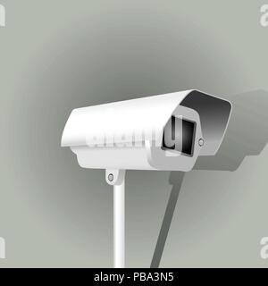 Surveillance camera on grey background - security camera Stock Vector