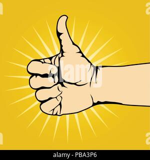 Thumb up hand gesture on yellow background - like gesture Stock Vector