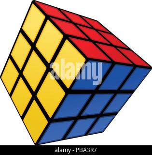 Colourful Rubik cube conundrum on white background Stock Vector