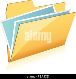 Open folder icon with documents on white background Stock Vector