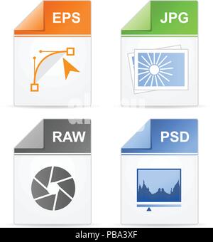 Filetype format icons - psd, raw, jpg, eps Stock Vector