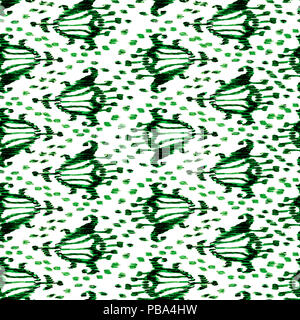 Ikat seamless bohemian ethnic green and white pattern in watercolour style. Watercolor ikat oriental ornaments for fabric, textile, wrapping Stock Photo
