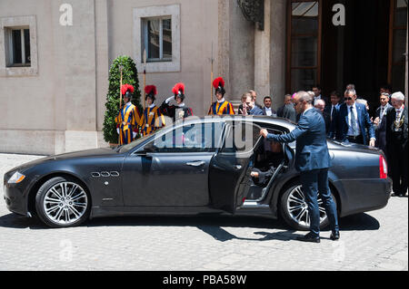 French President Emmanuel Macron leaves after the meeting with Pope Francis at the Vatican.  Featuring: Emmanuel Macron Where: Vatican City, Holy See When: 26 Jun 2018 Credit: Catholic Press Photo/IPA/WENN.com  **Only available for publication in UK, USA, Germany, Austria** Stock Photo