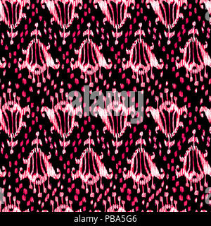 Ikat seamless bohemian ethnic pink and black pattern in watercolour style. Watercolor ikat oriental ornaments for fabric, textile, wrapping Stock Photo