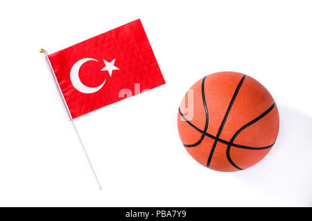 Turkey flag and basketball isolated on white background Stock Photo